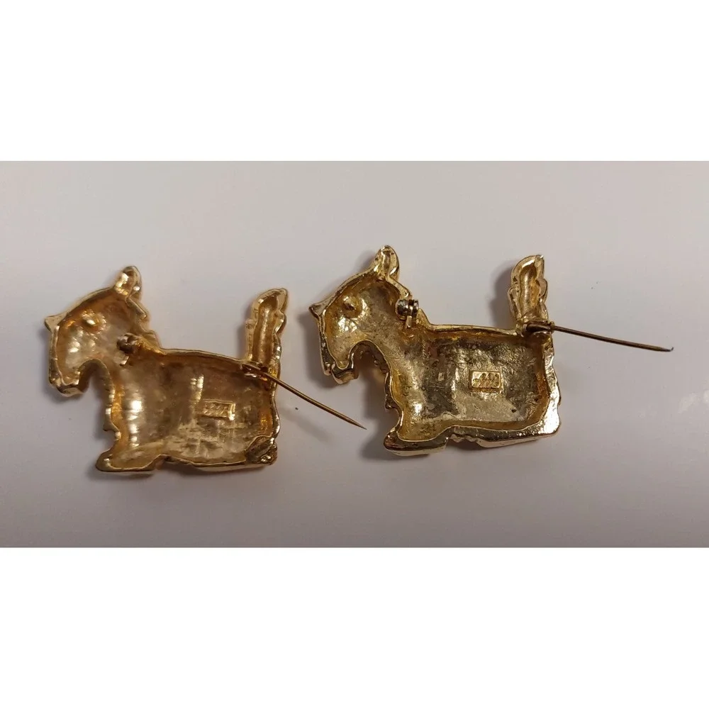 🐶🐶  Set Of 2 Vintage Scotty Puppy Dog Gold Tone Brooch Lapel Pin